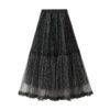 French Riviera Polka Dot Mesh Frilled Womens Tiered Maxi Skirt