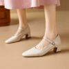 Timeless Sustainable Sheepskin Womens Block Heel Mary Jane Shoes