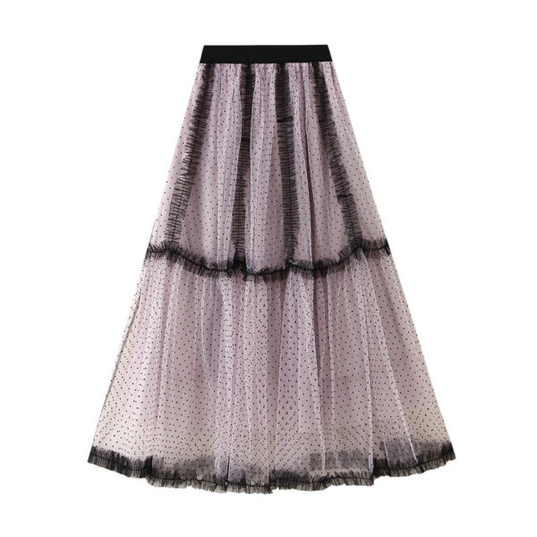 French Riviera Polka Dot Mesh Frilled Womens Tiered Maxi Skirt