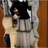 French Riviera Polka Dot Mesh Frilled Womens Tiered Maxi Skirt