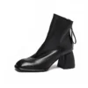 Vintage Top Grain Cowhide Womens Square Toe Block Heel Ankle Boots