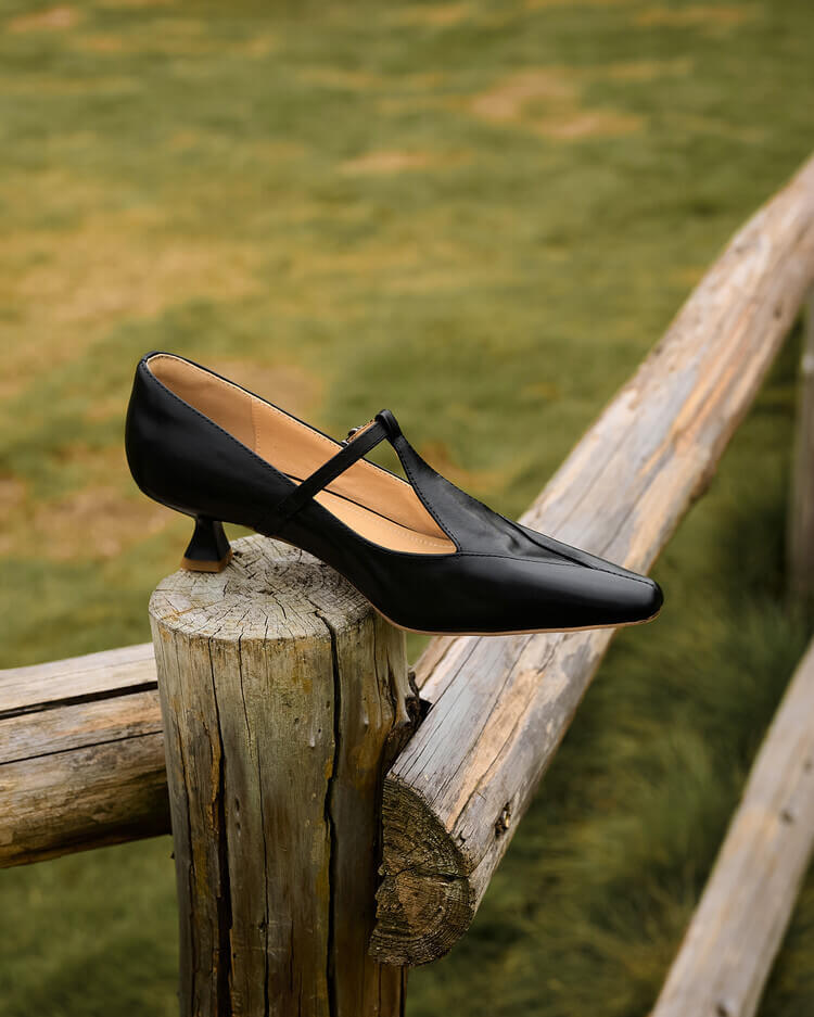 Timeless Genuine Leather Womens Pointed Toe Kitten Heel Mary Janes