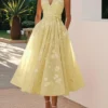 French Riviera Floral Print Stretch Polyester Womens V Neck Midi Dress