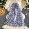 Elegant Breathable Crinkled Plaid Polyester Blend Womens Maxi Skirt