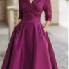 Elegant Timeless Stretch Polyester Womens Lapel High Waist Midi Dress