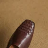 Minimalist Woven Genuine Leather Womens Square Toe Flat Mules