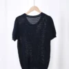 Minimalist Breathable Linen Lyocell Womens Cutout Short Sleeve Top