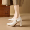 Timeless Sustainable Sheepskin Womens Block Heel Mary Jane Shoes