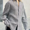 Old Money Striped Breathable Linen Womens Long Sleeve Shirt