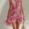 French Riviera Ruffled Floral Stretchy Polyester Womens Mini Dress