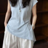 Minimalist Breathable Cotton Blend Womens Asymmetric Hem Cap Sleeve T Shirt