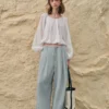 Minimalist Breathable Linen Lyocell Womens Wide Leg Trousers