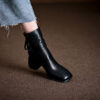 Vintage Top Grain Cowhide Womens Square Toe Block Heel Ankle Boots