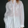 Minimalist Sheer Ramie Lyocell Embroidered Long Sleeve Shirt