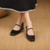Timeless Washed Leather Womens Square Toe Block Heel Mary Janes