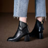 Vintage Top Grain Cowhide Womens Square Toe Block Heel Ankle Boots