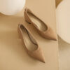 Timeless Grained Cow Leather Womens Pointed Toe Block Heel Court Shoes