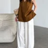 French Riviera Breathable Linen Lyocell Womens Halter V Neck Top