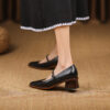 Timeless Washed Leather Womens Square Toe Block Heel Mary Janes