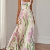 French Riviera Pleated Stretchy Floral Print Womens Maxi Dress
