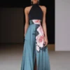 Timeless Floral Print Womens Halter Maxi Evening Dress