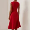 Timeless Ruched Stretch Polyester Womens Sleeveless Midi Dress