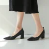 Timeless Grained Cow Leather Womens Pointed Toe Block Heel Court Shoes