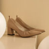 Timeless Grained Cow Leather Womens Pointed Toe Block Heel Court Shoes