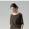 Minimalist Washed Cotton Womens Loose Short Sleeve Crew Neck T Shirt