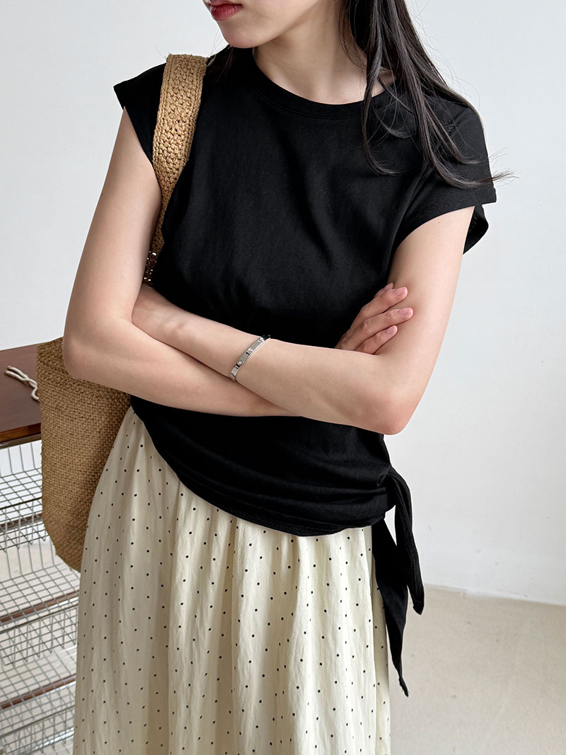 Minimalist Breathable Cotton Blend Womens Asymmetric Hem Cap Sleeve T Shirt