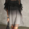 Streetwear Fringed Ombre Sheer Polyester Womens Mini Dress