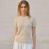 Minimalist Breathable Linen Lyocell Womens Cutout Short Sleeve Top