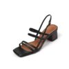Minimalist Cowhide Womens Square Toe Buckle Block Heel Sandals
