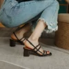 Minimalist Cowhide Womens Square Toe Buckle Block Heel Sandals