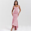 Timeless Jacquard Knit Womens Square Neck Mermaid Maxi Dress