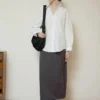 Minimalist Ladder Stitch Cotton Womens Loose Long Sleeve Shirt