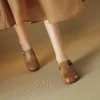 Timeless Woven Toe Genuine Leather Womens Mary Jane Flats