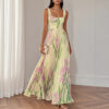 French Riviera Pleated Stretchy Floral Print Womens Maxi Dress
