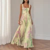 French Riviera Pleated Stretchy Floral Print Womens Maxi Dress
