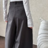 Minimalist Breathable Spliced Cotton Womens Mid Rise Straight Casual Pants