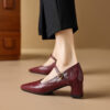 Timeless Sustainable Sheepskin Womens Block Heel Mary Jane Shoes