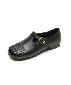 Timeless Woven Toe Genuine Leather Womens Mary Jane Flats