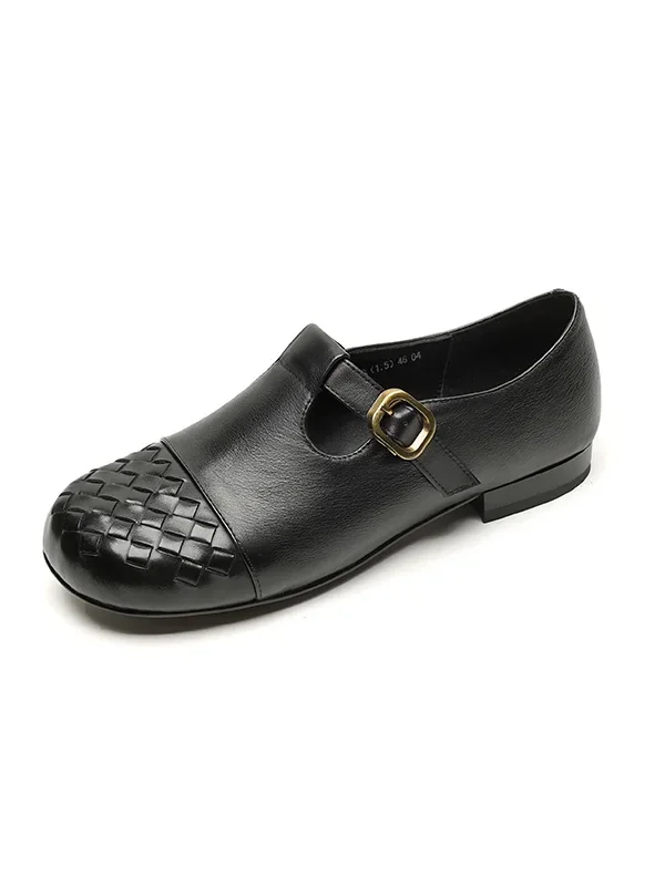 Timeless Woven Toe Genuine Leather Womens Mary Jane Flats