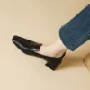Timeless Crinkled Sheepskin Womens Square Toe Block Heel Loafers