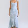 Timeless Jacquard Knit Womens Square Neck Mermaid Maxi Dress