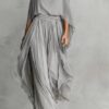 Timeless Grey Flowy Chiffon Womens Cold Shoulder Wide Leg Trouser Pants Set