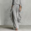 Timeless Grey Flowy Chiffon Womens Cold Shoulder Wide Leg Trouser Pants Set