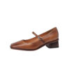 Timeless Washed Leather Womens Square Toe Block Heel Mary Janes