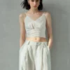 Minimalist Sustainable Breathable Linen Womens Cropped V Neck Cami Top
