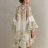 Boho Printed Ruffled Flare Sleeve Stretchy Polyester Womens Mini Dress